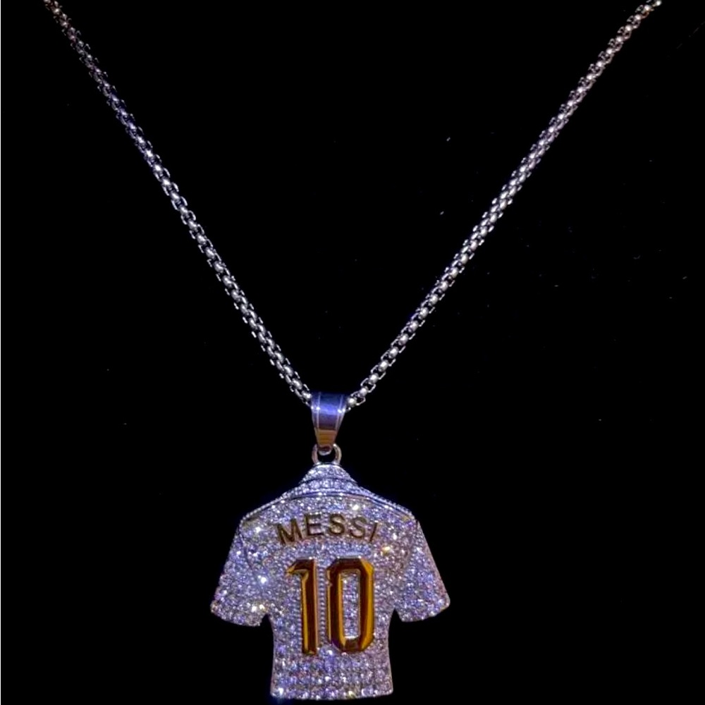 Stainless Steel Titanium gold plated football Messi 10 jersey pendant